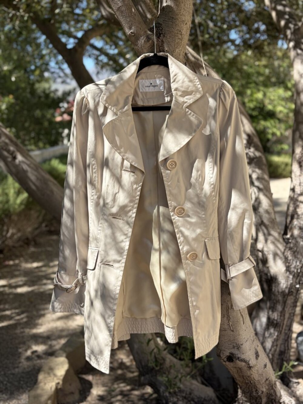 Vintage Courreges Beige Belted Trench Coat - Tagged Size 40
